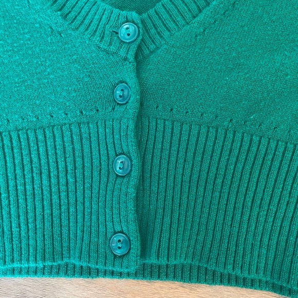 Wet Seal Cropped Cardigan Sweater, Green, Long Sleeve, V Neck, Knit, Cute - Picture 3 of 4